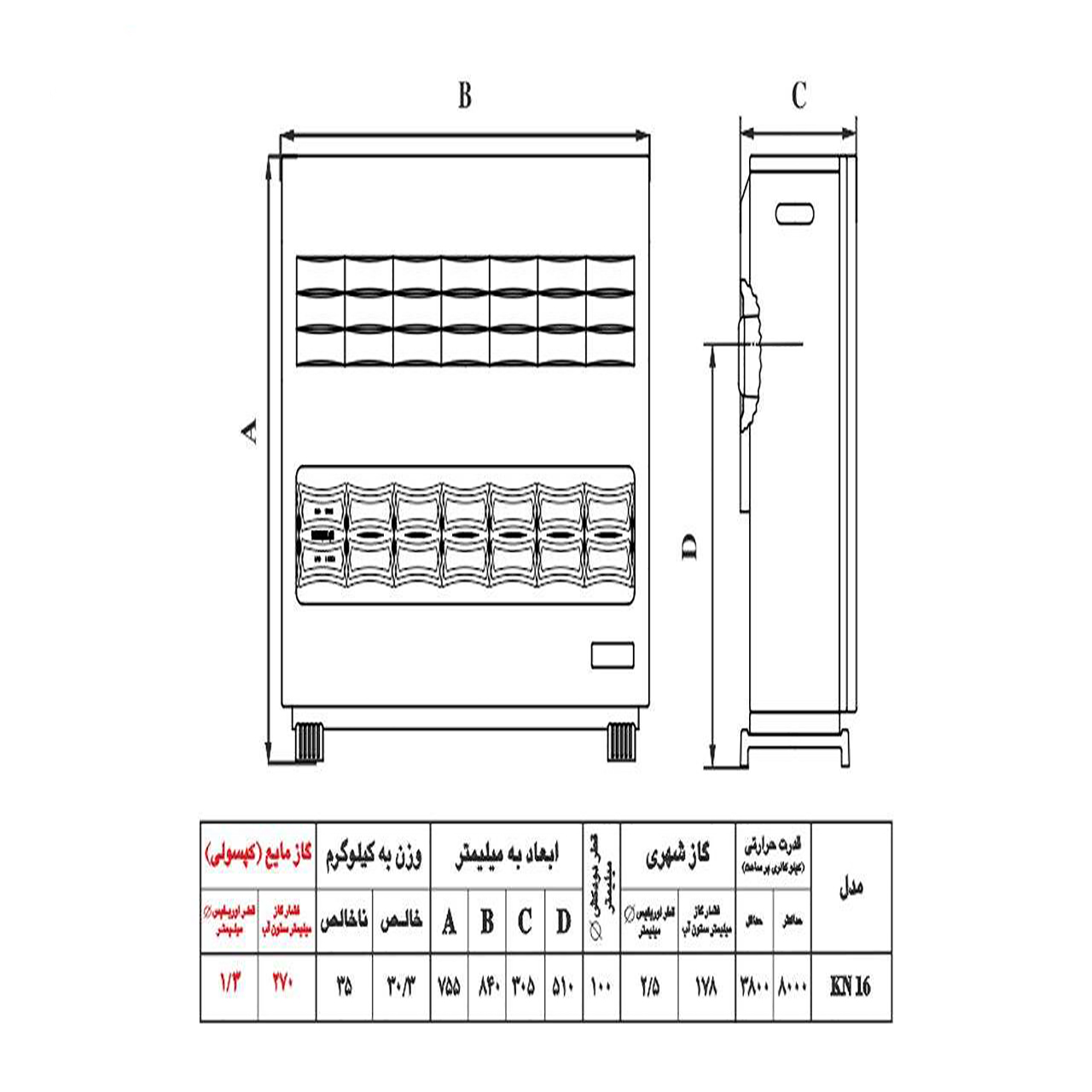 بخاری گازی نیک کالا مدل کیوان KN16